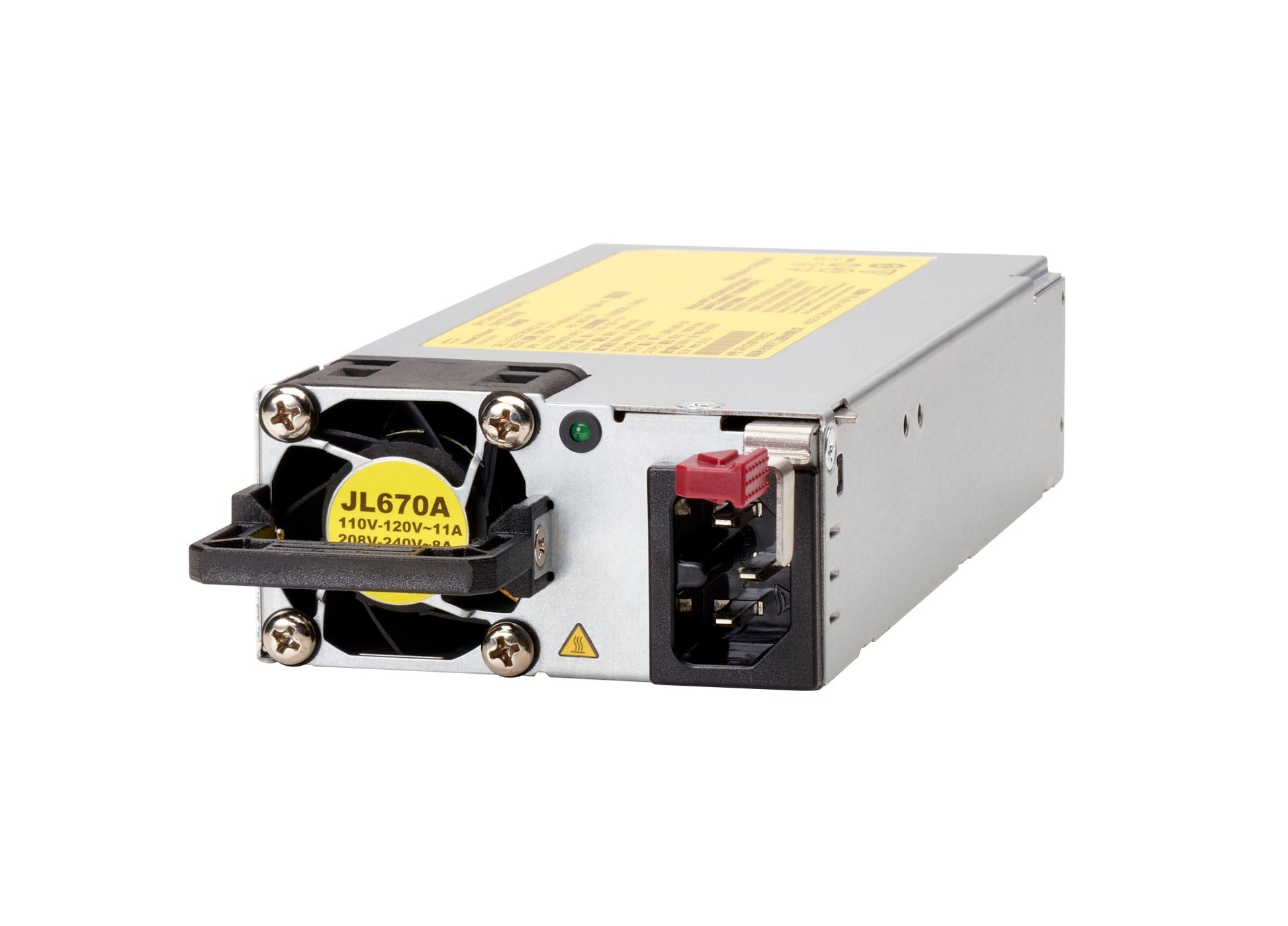 Aruba JL670A 1600W AC hot-swap power supply unit with yellow label and red connectors