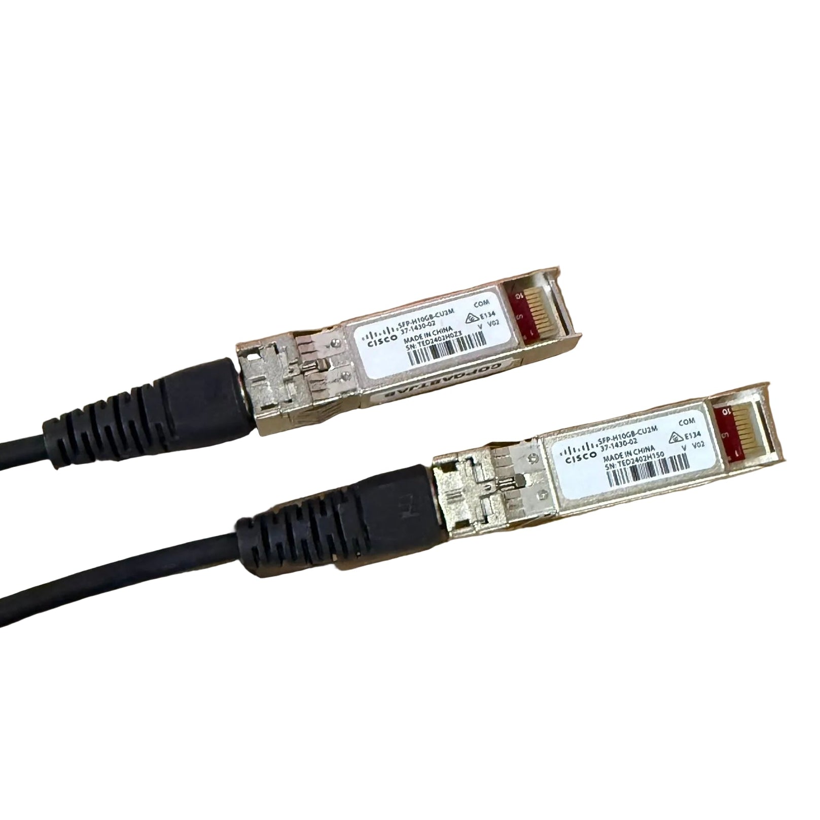 Cisco sfp-h10gb-cu2m 10g sfp+ dac with metallic sfp-10g-sr transceivers and black twinax cables for 10gbase-cu/cr use