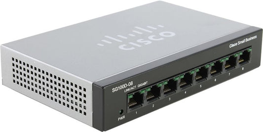 Cisco SG100D-08P | 8x 1GbE, PoE 802.3af, unmanaged (no license), 0 uplinks