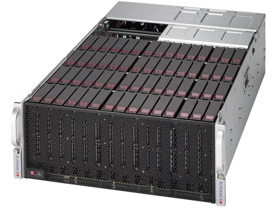 Supermicro ssg-540p-e1ctr60l 4u top-loading storage server with silver chassis black front panel 60x 3.5 inch sas sata bays