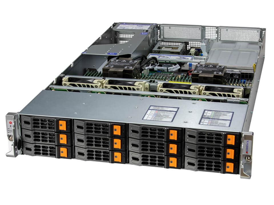 Supermicro sys-620h-tn12r silver and black server rack with orange drive bay indicators modular design enterprise computing