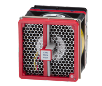 Red-framed arista pwr-3351-ac-red computer cooling fan with black hexagonal mesh grille and visible internal blades