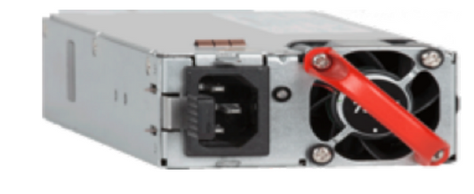 Silver Arista PWR-1511-AC-RED 1500W 1RU power supply unit with red fan handle and black connectors front view