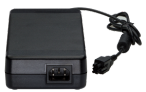 Black rectangular Arista PWR-150-ADP 150W AC power adapter with coiled cable for CCS-710P series switches
