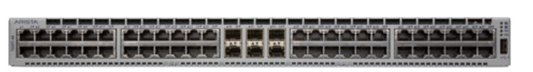 Gray metal arista dcs-7020tr-48-f 48-port gigabit switch with 6x 10g sfp+ ports and sleek industrial design