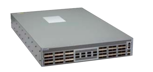 Gray metal arista dcs-7050cx4m-48d8-f server rack with perforated side and ventilated front panels for 100g switch