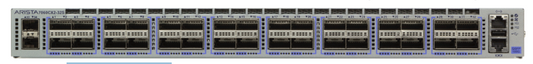 Gray and blue arista dcs-7060cx2-32s-f 32-port 100g networking switch with multiple ports and 6.4tbps capacity