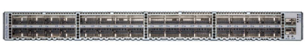 Gray metal arista dcs-7060px4-32-f 12.8tbps 1ru switch back side with multiple black ports and ventilation slots