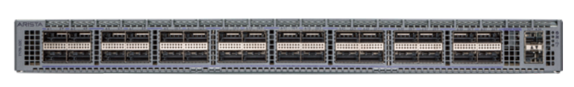 Gray arista dcs-7170-32c-f 32-port 100g network switch with ventilation slots and multiple ports on the front panel