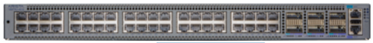 Gray metal arista dcs-7280tr3-40c6-f server rack back with multiple ports and indicator lights for high-speed networking