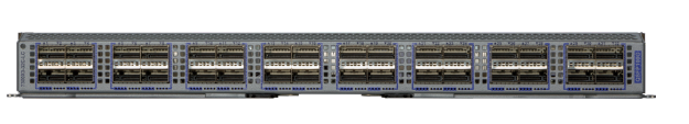 Gray metal server rack housing arista dcs-7300x3-32c-lc 32-port 100gbe qsfp line card module slots