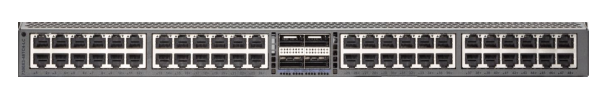 Gray metal cisco network switch with multiple ports and central panel in arista 7300x3 48-port 10gbase-t line card