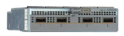 Gray metal arista dcs-7368-4d 4-port 400g qsfp-dd server module with multiple ports and 4096 label on top