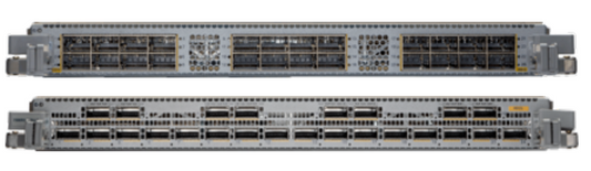 Gray metal arista dcs-7500r3-24d-lc server rack back with multiple 400g qsfp-dd ports and ventilation slots