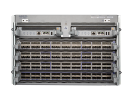 Silver-colored arista dcs-7504n-ch 7500r2 4-slot modular chassis network switch with multiple ethernet ports and ventilation grilles