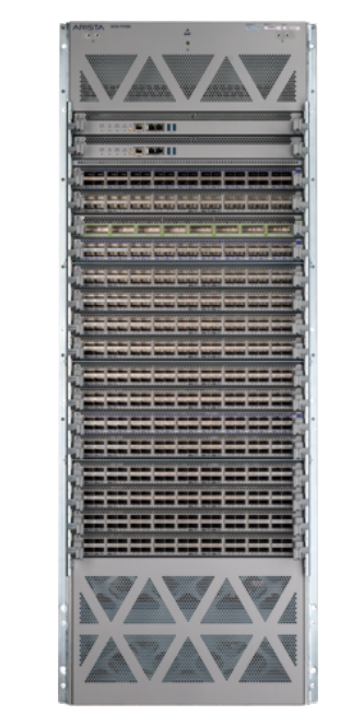 Silver metal Arista DCS-7516N-CH 16-slot modular data center chassis with triangular ventilation patterns front view