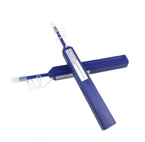 Blue fiber optic test tool with white coiled cable for One-Click LC MU cleaner