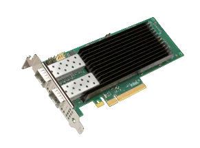 Green pcie expansion card with black heat sink and two silver ethernet ports cisco intel dual-port 25g nic