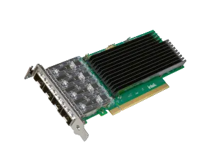 Green cisco ucsxe-p-i835q25gf ethernet e835 4-port 25gbe sfp28 nic pcie gen4 x16 card with black heat sink and silver ports