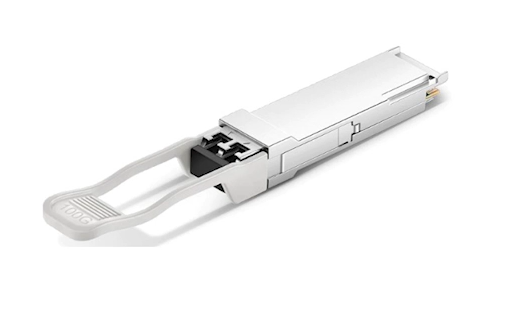 Silver-colored cisco dp01qs28-mx2-a1 qsfp28 100g zr coherent transceiver with black connector and textured release lever
