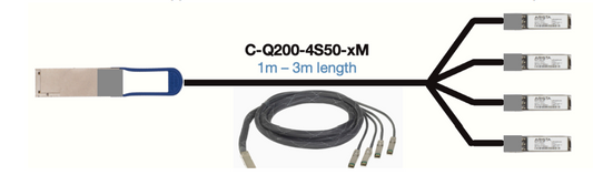 Arista 200G OSFP to 4x QSFP56 passive DAC cable, 1m, black silver connectors