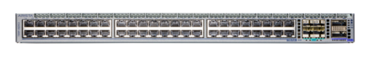 Gray metal arista ccs-720xp-48txh-2c-s-2f multi-gig poe+ network switch with 48 ports and indicator lights