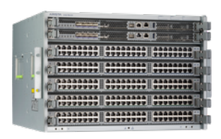 Gray metal arista ccs-755-ch 750 series 5-slot modular campus chassis back with network ports and ventilation slots