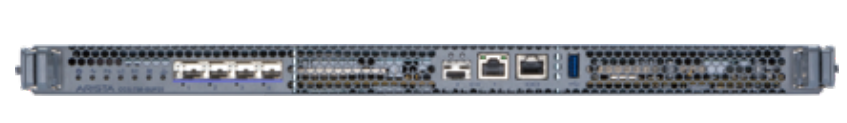 Gray metal arista ccs-750-sup25 server rack back with multiple 10/25g sfp+ uplink ports and ventilation slots