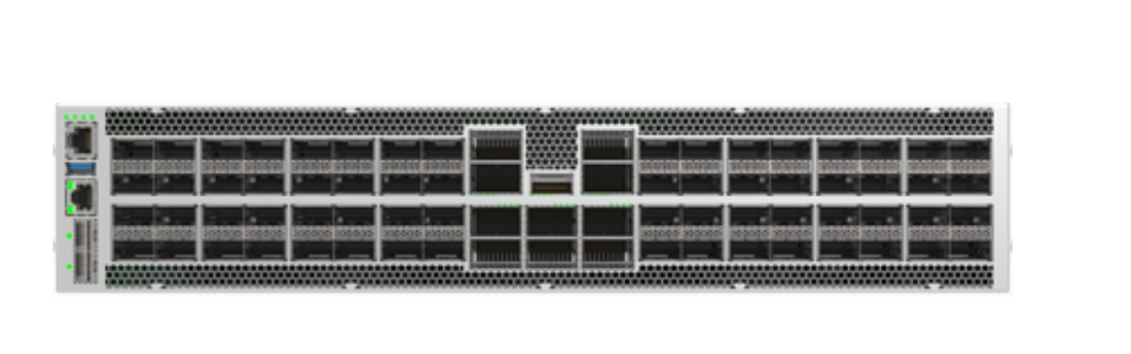 Silver-colored Arista DCS-7280R4K-64QC-10PE-R rack-mountable network switch with 64 100G ports and ventilation slots