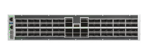 Silver-colored Arista DCS-7280R4K-64QC-10PE-R rack-mountable network switch with 64 100G ports and ventilation slots