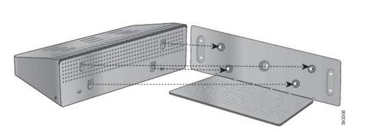 Silver metallic l-shaped bracket with perforated textured surfaces for secure vertical mounting of cisco 8821 charger