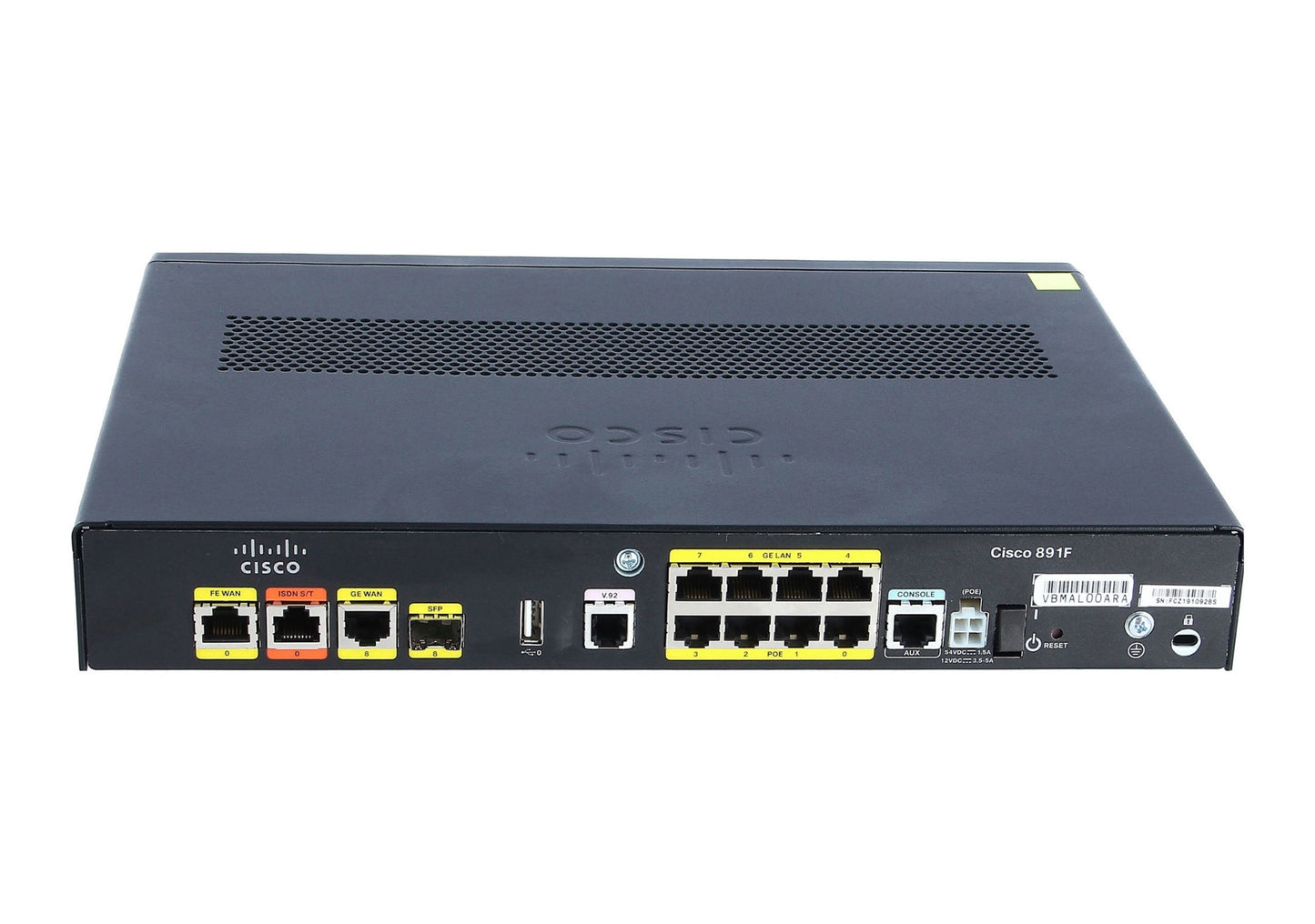 Cisco C891F-K9 ISR router with 8 GE LAN ports, SFP WAN, sleek black design