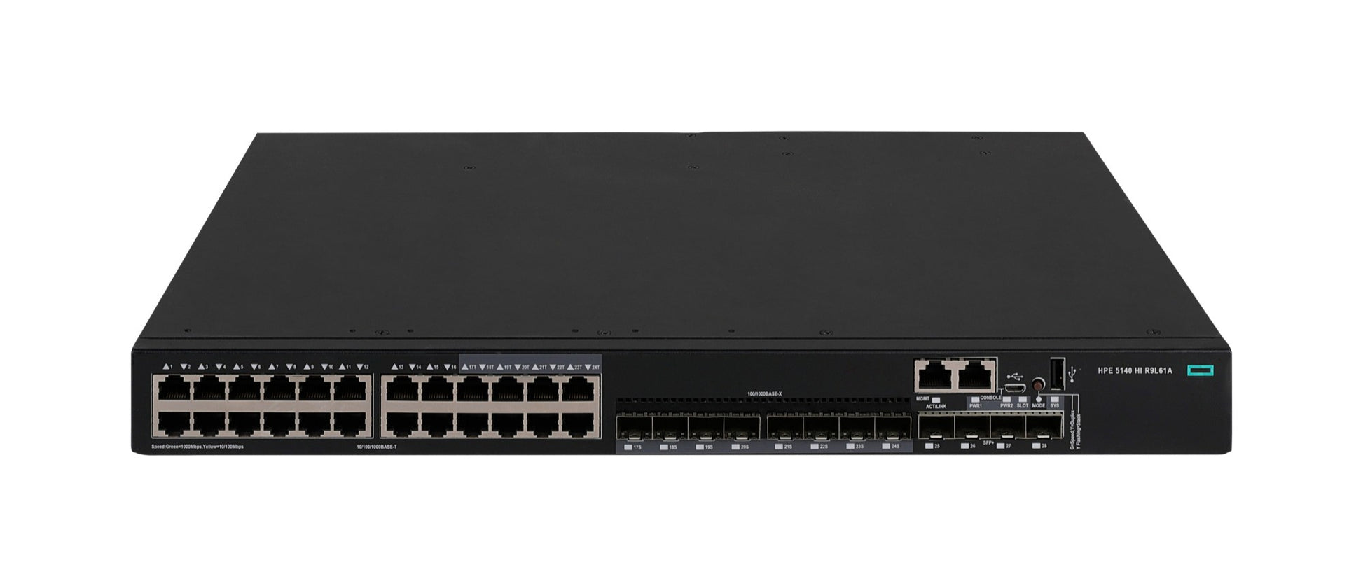 HPE R9L61A black Cisco switch with 24x 1GbE ports and 4x 10Gb SFP+ uplinks