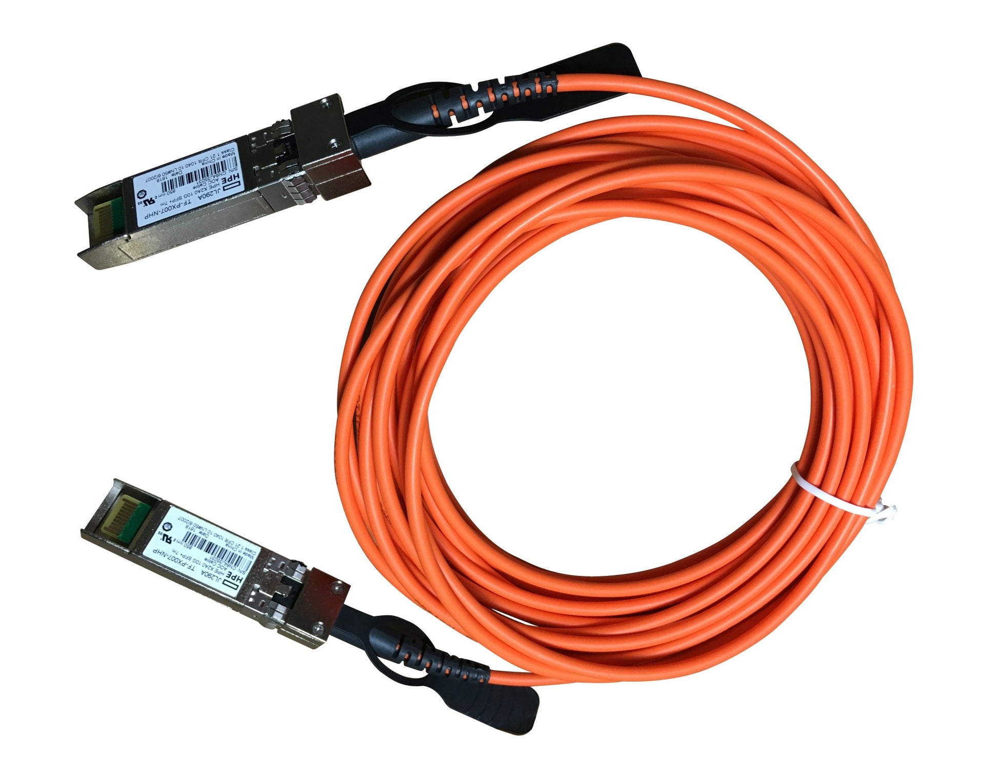 HPE JL290A 10G SFP+ AOC 7m orange fiber cable with black connectors