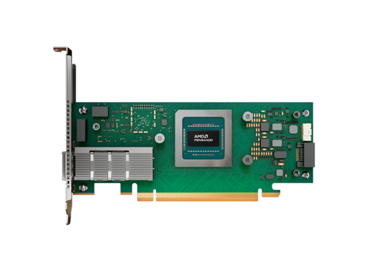 Cisco ucsc-p-aps400gf pollara 400 ai network adapter green amd radeon graphics card with silver heatsink and gold pcie connector
