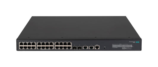 HPE JL823A black Cisco switch with 24x 1G PoE+ ports and 2x 10G uplinks