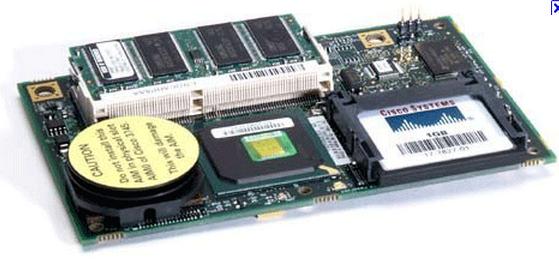 Cisco AIM-CUE Unity Express module with green PCB and black components