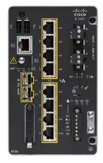 Cisco IE-3300-8T2S-E | 8x 1G RJ45, 2x 1G SFP uplinks | No PoE | L2 | Network Essentials | Rugged Modular