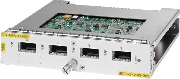 Cisco A9K-MPA-4X10G-FC 4x10GbE MPA module with green PCB and silver housing