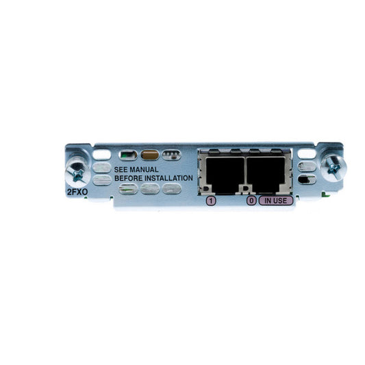 Cisco VIC2-2FXO | 2x FXO analog trunk ports (RJ-11) | PSTN/PBX line interface | Caller ID detect, T.38 fax (IOS/DSP dep.) | VIC2 form factor