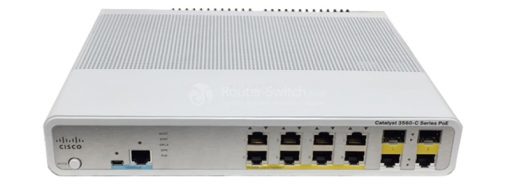 Cisco WS-C3560C-8PC-S 3560-X switch with white gray body yellow ports