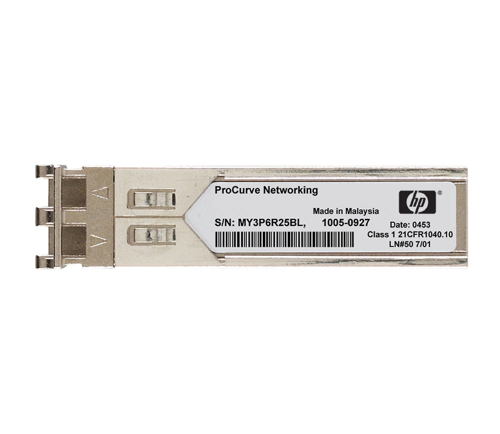 HPE JD108B 10G XFP SFP+ module in gold and black