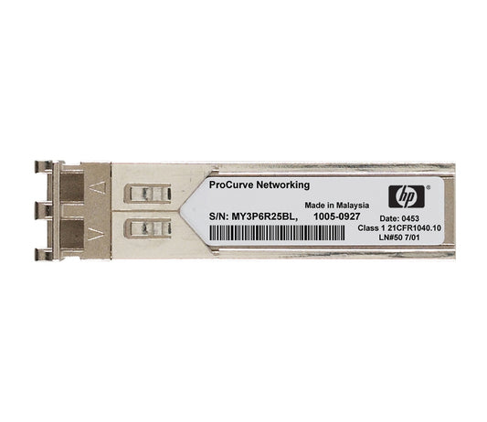 HPE JD108B 10G XFP SFP+ module in gold and black