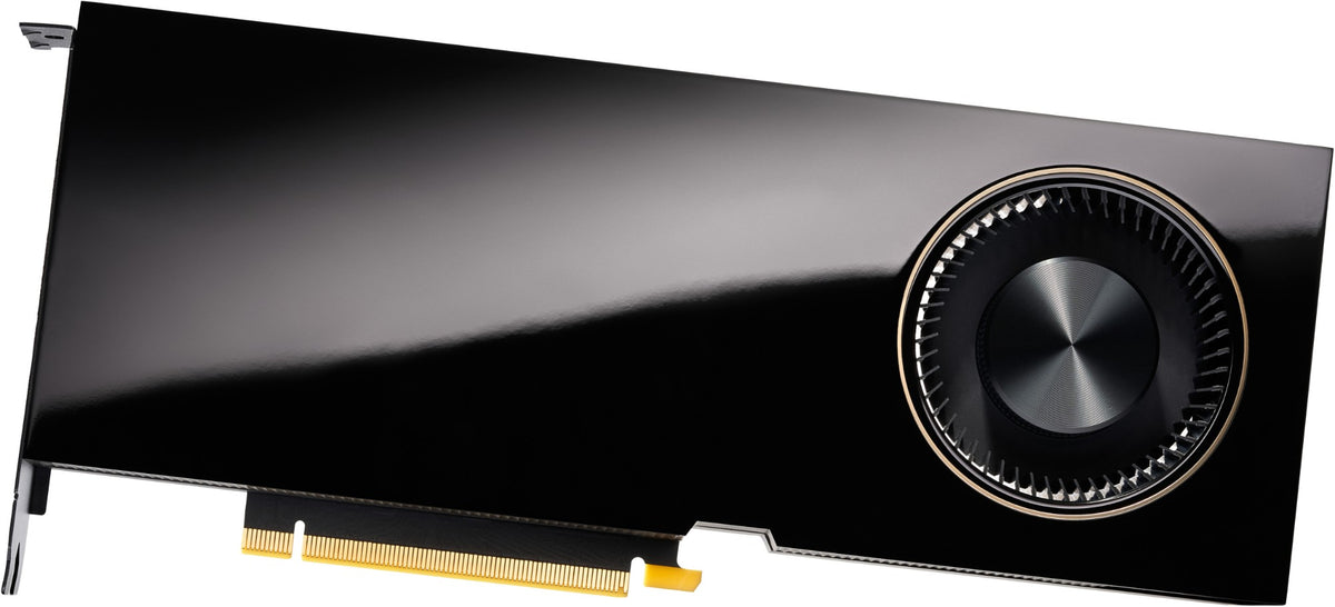 Black glossy dell chtg8 rtx a6000 48gb gddr6 graphics card with circular fan and 4x displayport connectors