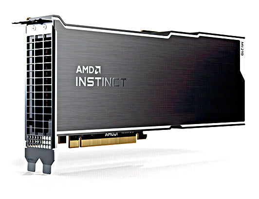 AMD Instinct MI210 GPU with 64GB HBM2e ECC, black silver brushed metal
