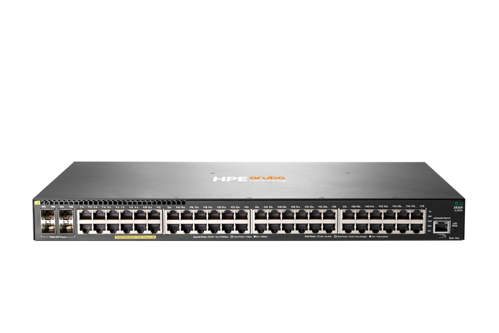 Aruba JL262A 48-port PoE+ switch with sleek black design