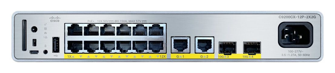 Cisco C9200CX-12P-2X2G-A | 12x 1G PoE+ (240W) compact switch, 2x 10G SFP+ & 2x 1G SFP uplinks, Advantage license