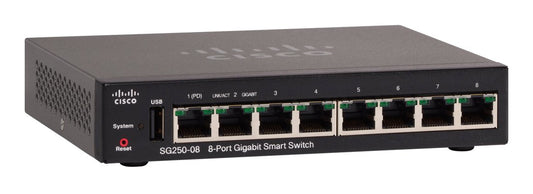 Cisco SG250-08-K9-AU | 8x 1G, PoE 802.3af, 0 uplinks, Smart managed L2/L3 Lite