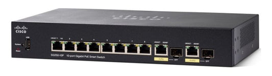 Cisco SG250-10P-K9-AU | 10x 1G RJ45, 802.3af PoE, 2x 1G SFP (combo) uplinks, Smart Managed L2 with static routing (no license)