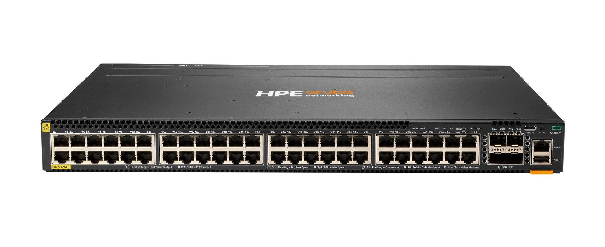 HPE Aruba JL661A 48-port PoE switch with black silver accents
